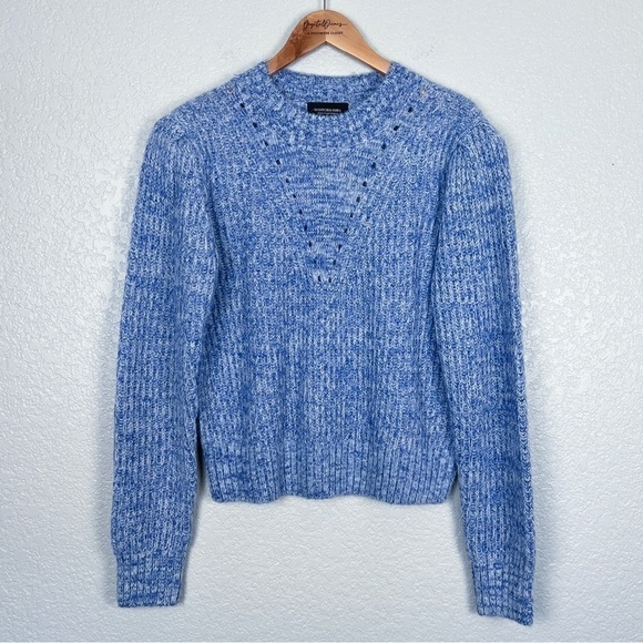 Scotch & Soda Alpaca Blend EUC Loose-Knit Puff Shoulder Heather Blue Sweater L - Picture 2 of 12